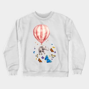 elephant flies with a balloon and a butterfly Crewneck Sweatshirt